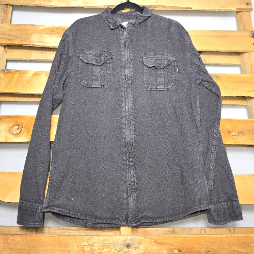 Gray Distressed Zip-Up Jacket Shirt Size:XL